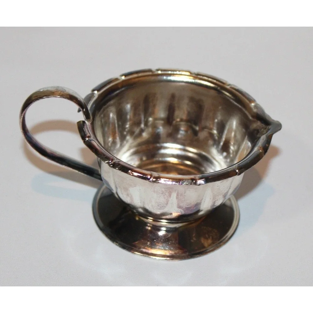 vintage metal cream & sugar bowl set with tray ornate scrollwork 3-pc